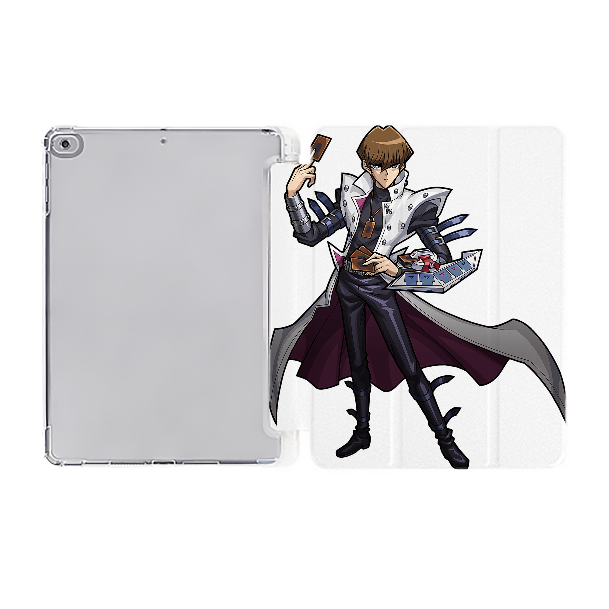 （画像用） 遊☆戯☆王 Yu-Gi-Oh! IPad ケース ペン収納付き 三つ折りスタンド PUレザー×シリコン 対応機種9.5/10.5/10.9インチ